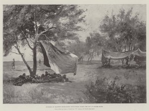 Utposter av Seaforth Highlanders bivackar under dagen vid Modder River av Henry Charles Seppings Wright