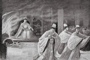 Kejsaren bränner sig själv i sitt palats (litografi) av Henry Charles Seppings Wright