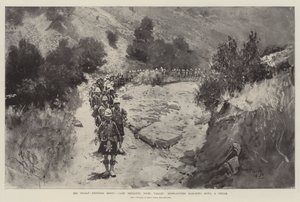 Indian Frontier Rising, Camp Sheranni, Tochi Valley, Highlanders som marscherar ner för en defile av Henry Charles Seppings Wright