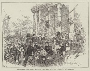 Drottningen tar emot en bukett från Mrs Stewart Clark i Blythswood av Henry Charles Seppings Wright