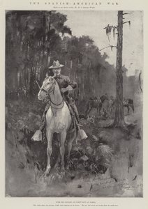 Det spansk-amerikanska kriget, med kavalleriet av pikettjänst vid Tampa (gravyr) av Henry Charles Seppings Wright