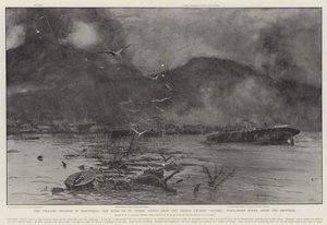 Vulkaniska katastrofen på Martinique, ruinerna av St Pierre sedda från den franska kryssaren Suchet, fyrtioåtta timmar efter utbrottet av Henry Charles Seppings Wright