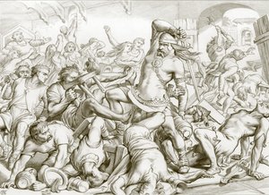 Hur Hereward befriade Bourne från fransmän (gravyr)