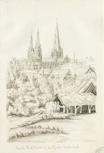 Lichfield Cathedral - South West View: pennteckning, nd [?1788-1855] (teckning)