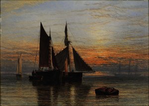 Sjöfart på ett lugnt hav i skymningen av Henry Dawson