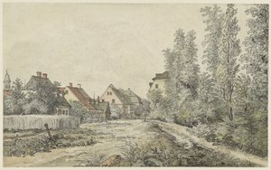 Byväg med hus (i Tyskland?) av Henry Edridge