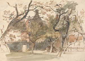 En del av ett hus och trädgård av Henry Edridge