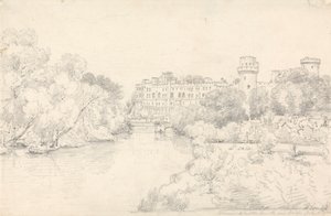 Warwick Castle från New Bridge av Henry Edridge