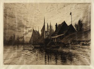 Kväll, New Yorks hamn av Henry Farrer