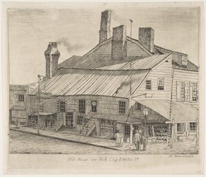 Old House, Corner of Peck Slip and Water Street från Scenes of Old New York, 1870.