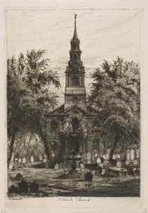 St. Pauls Chapel, New York från Scenes of Old New York, 1877. av Henry Farrer