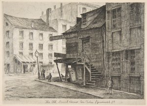 Det gamla strandhuset, hörnet av Cedar Street och Greenwich Street, ur ”Scener från gamla New York” av Henry Farrer