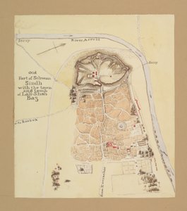 Old Fort of Sehwan, Sindh (bläck och akvarell på papper)