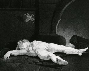 Puck solar sig i sömn före Country Hearth, graverad av Moses Haughton Jr. av Johann Heinrich Füssli
