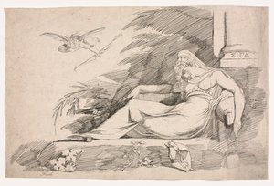 Sovande kvinna med en amor, 1780-1790. av Johann Heinrich Füssli