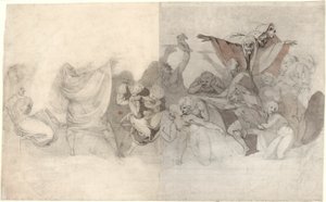 Triumph of Death: Tre skelett som invaderar en bacchanal orkestrerad av en magiker eller en ond demon av Johann Heinrich Füssli