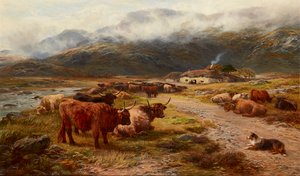 Highland Drove Resting, Argyllshire (olja på duk) av Henry Garland