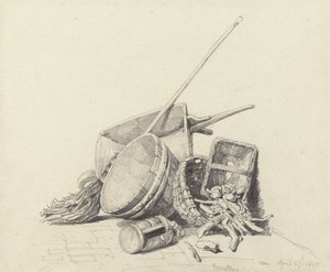 Stilleben med skottkärra och korgar, 27 april 1840