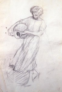 Skiss till "Flicka med burkar" (blyerts på papper) av Henry Herbert La Thangue