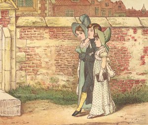 Människor som går i kyrkan (färg litho) av Henry Hetherington Emmerson