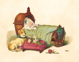 Prinsessan Victoria sover i sin spjälsäng (färg litho)