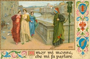 Italienska poeten Dante Alighieri och Beatrice Portinari (chromolitho)