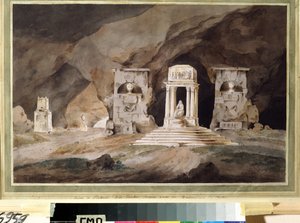 ""En kyrkogård"" (Gamla kyrkogården) Teaterdekor tecknad i akvarell av Henry Hudfield (1700-talet) 1790 Museum Palace Theatre Ostankino, Moskva av Henry Hudfield