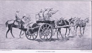 En fälttelegrafvagn, från After Pretoria: The Guerilla War publicerad av Harmsworth Bros Limited, 1901 av Henry Inglis Jodrel Sheldon Williams
