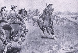 Kapplöpningen om befälet över Philips Town Road, från After Pretoria: The Guerilla War publicerad av Harmsworth Bros Limited, 1901 av Henry Inglis Jodrel Sheldon Williams