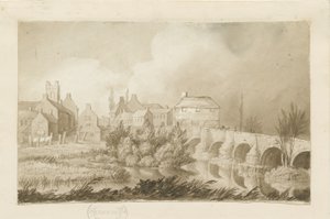 Burton-upon-Trent Bridge and Town: sepiateckning, nd [c 1840]