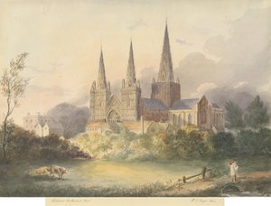 Lichfield Cathedral - West View: akvarellmålning, 1844