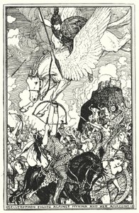 Bellerophon slåss mot Myrina och hennes amasoner (litho) av Henry Justice Ford