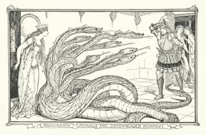Bensurdatu attackerar den sjuhövdade ormen (gravyr) av Henry Justice Ford