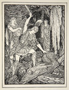 Hur ormen som vaktade det gyllene skinnet dödades, från "Tales of the Greek Seas" av Andrew Lang, 1926 (bläck på papper) av Henry Justice Ford