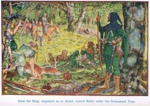 Hur kungen, förklädd till abbot, besökte Robin under grönträdet. av Henry Justice Ford