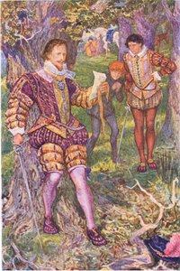 Leicester läser Amys brev, illustration från Kenilworth, c.1910 av Henry Justice Ford