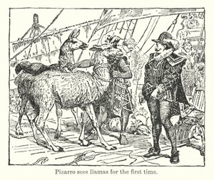 Pizarro ser lamor för första gången (litografi) av Henry Justice Ford