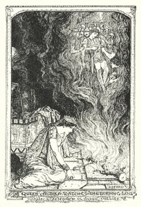 Drottning Althea tittar på den brinnande stocken medan Meleager dör utanför (litho) av Henry Justice Ford