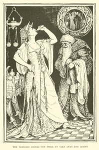 Prinsessan dricker pipan för att ta bort hornen (gravyr) av Henry Justice Ford