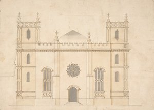 Fasad av en gotisk väckelsekyrka, 1745-76. av Henry Keene.