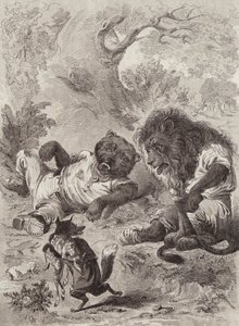 Aesops fabler: Lejonet, björnen och räven (litho)