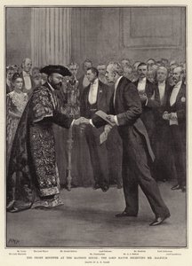 Premiärministern på Mansion House, överborgmästaren tar emot Mr Balfour av Henry Marriott Paget