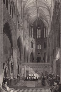 Invigning av koloniala biskopar i Westminster Abbey, London (gravyr)
