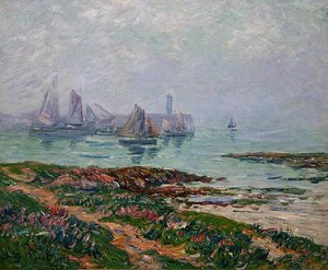 Kustscen med fiskebåtar av Henry Moret
