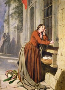 Mamma deponerar sitt barn på Foundling Hospital i Paris, ca 1855-60 (olja på trä)