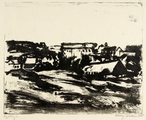 Kuperat landskap med hus av Henry Nielsen