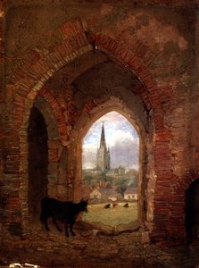Utsikt genom valvet av Cow Tower, Norwich (olja på panel) av Henry Ninham