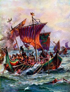Alfreds galärer attackerar vikingatida drakskepp, 897 AD, c1920