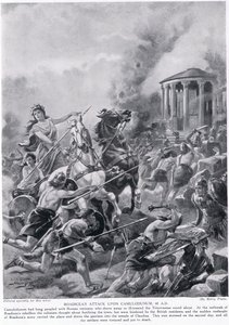 Boadiceas attack mot Camulodunum, illustration från 