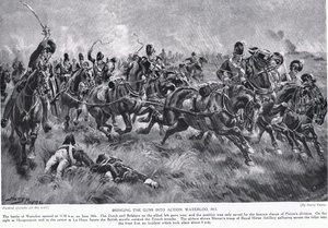 Kanonerna tas i bruk i Waterloo, illustration från "Hutchinson